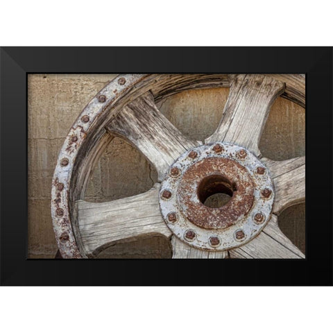 California, Randsburg Old wooden and metal wheel Black Modern Wood Framed Art Print by Paulson, Don