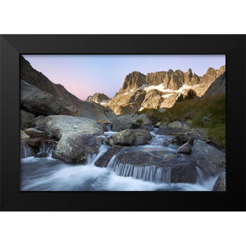 CA, Inyo NF The Minarets and rapids in a stream Black Modern Wood Framed Art Print by Paulson, Don