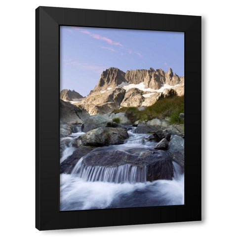 CA, Inyo NF The Minarets and rapids in a stream Black Modern Wood Framed Art Print by Paulson, Don