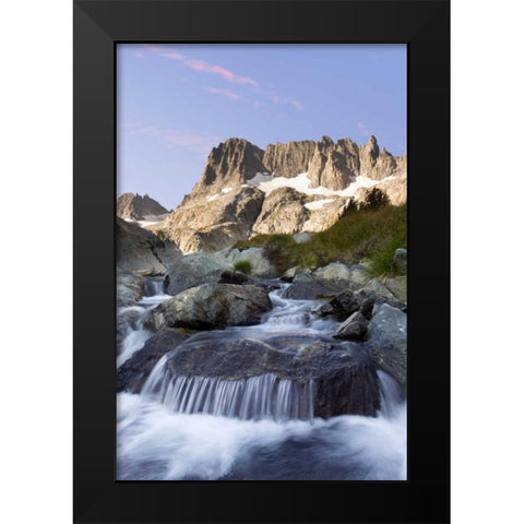 CA, Inyo NF The Minarets and rapids in a stream Black Modern Wood Framed Art Print by Paulson, Don