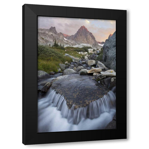 CA, Inyo NF Stream with waterfall and Mt Ritter Black Modern Wood Framed Art Print by Paulson, Don