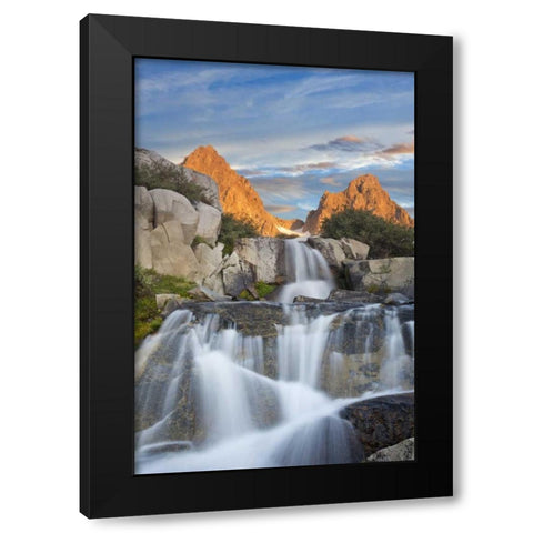 CA, Inyo NF Waterfalls below Mt Ritter, sunrise Black Modern Wood Framed Art Print with Double Matting by Paulson, Don