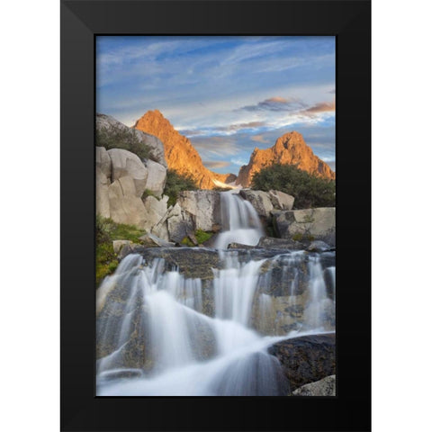 CA, Inyo NF Waterfalls below Mt Ritter, sunrise Black Modern Wood Framed Art Print by Paulson, Don