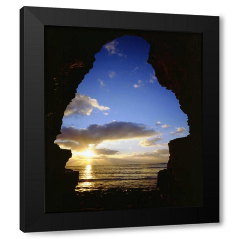 CA, San Diego,  Sunset Cliffs, Sunset thru a cave Black Modern Wood Framed Art Print by Talbot Frank, Christopher