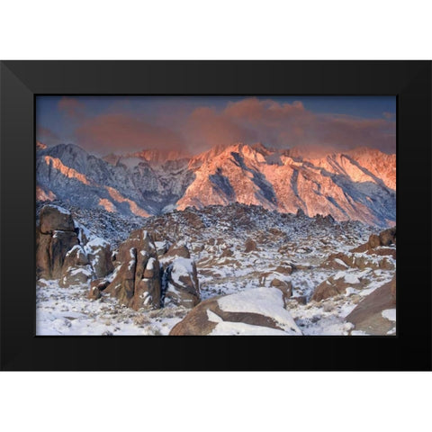 CA, Eastern Sierras Sunlight on winter landscape Black Modern Wood Framed Art Print by Welling, Dave