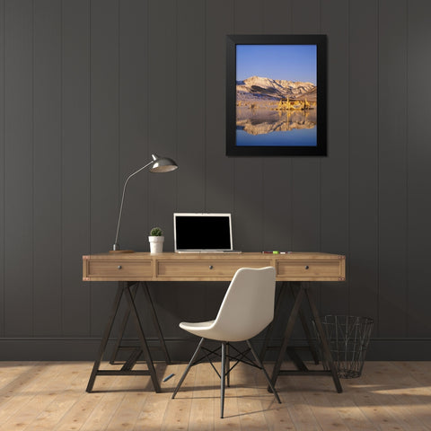 California Hills and tufas reflect in Mono lake Black Modern Wood Framed Art Print by Flaherty, Dennis