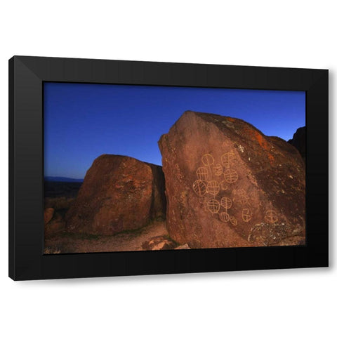 CA, Owens Valley, Bishop Rock with petroglyphs Black Modern Wood Framed Art Print with Double Matting by Flaherty, Dennis