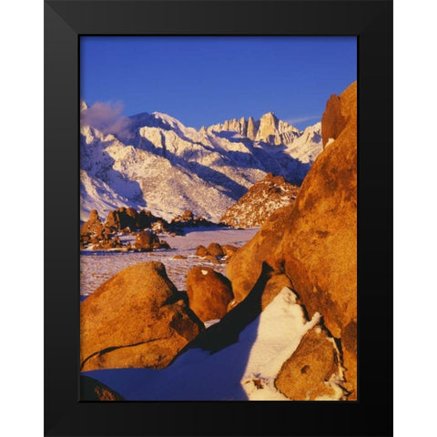 CA, Sierra Nevada Mt Whitney and Lone Pine peak Black Modern Wood Framed Art Print by Flaherty, Dennis