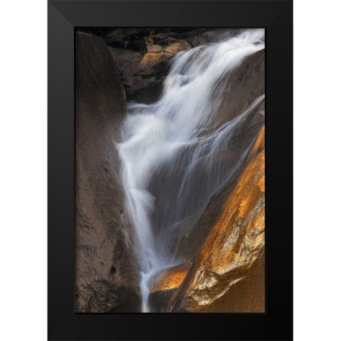 California, Yosemite Stream flowing over rocks Black Modern Wood Framed Art Print by Flaherty, Dennis