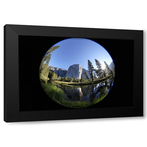 CA, Yosemite Capitan and the Merced River Black Modern Wood Framed Art Print by Flaherty, Dennis