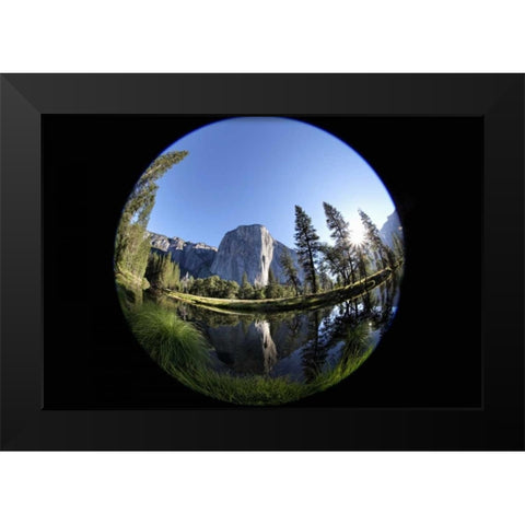 CA, Yosemite Capitan and the Merced River Black Modern Wood Framed Art Print by Flaherty, Dennis