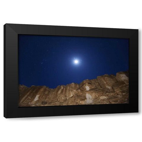 CA, Chalfant Canyon Petroglyph on rock face Black Modern Wood Framed Art Print by Flaherty, Dennis