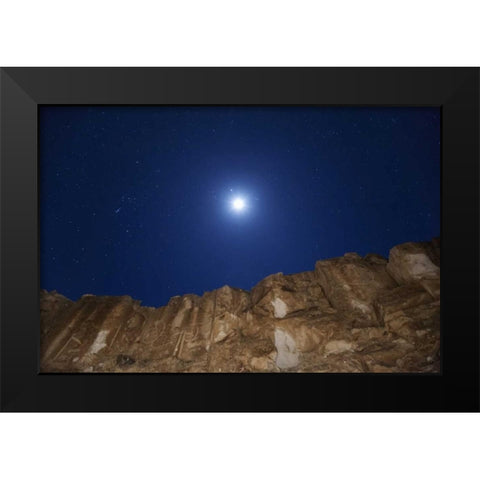 CA, Chalfant Canyon Petroglyph on rock face Black Modern Wood Framed Art Print by Flaherty, Dennis