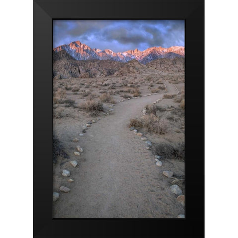 CA, Sunrise on Lone Pine Peak and Mt Whitney Black Modern Wood Framed Art Print by Flaherty, Dennis