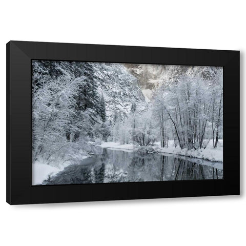 CA, Yosemite Winter landscape of Merced River Black Modern Wood Framed Art Print with Double Matting by Bush, Marie