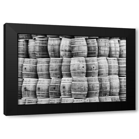 CA, San Luis Obispo Co, Stack of wine barrels Black Modern Wood Framed Art Print by Flaherty, Dennis