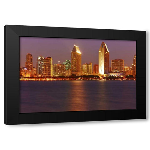 CA, San Diego Downtown skyline from the harbor Black Modern Wood Framed Art Print by Ross, Steve