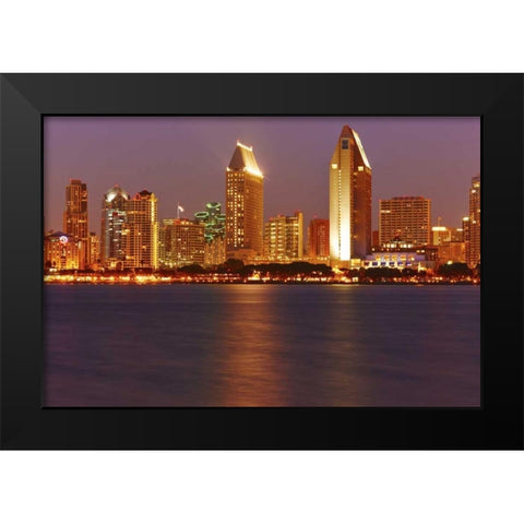 CA, San Diego Downtown skyline from the harbor Black Modern Wood Framed Art Print by Ross, Steve