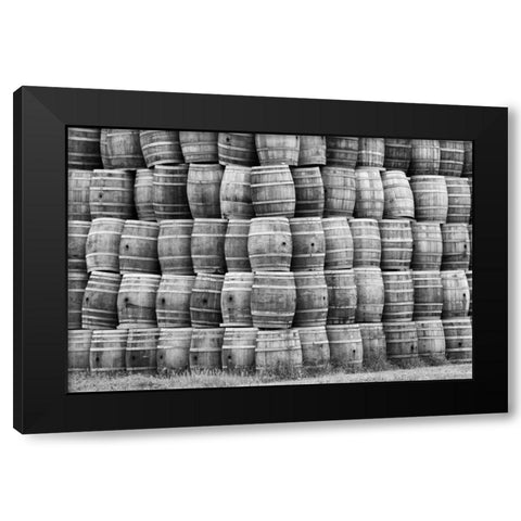 CA, San Luis Obispo Co, Stack of wine barrels Black Modern Wood Framed Art Print by Flaherty, Dennis