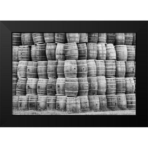 CA, San Luis Obispo Co, Stack of wine barrels Black Modern Wood Framed Art Print by Flaherty, Dennis