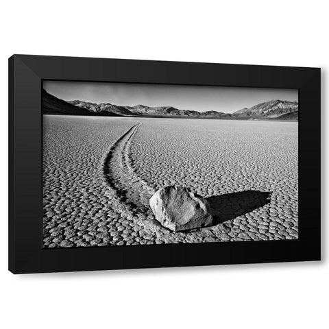 CA, Death Valley Sliding rock at the Racetrack Black Modern Wood Framed Art Print by Flaherty, Dennis