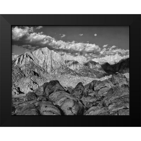 California, Sierra Nevada Moon above Mt Whitney Black Modern Wood Framed Art Print by Flaherty, Dennis