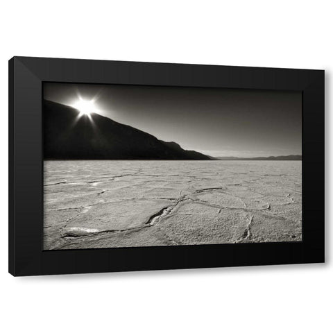 CA, Death Valley Sunburst over salt pan Black Modern Wood Framed Art Print by Young, Bill