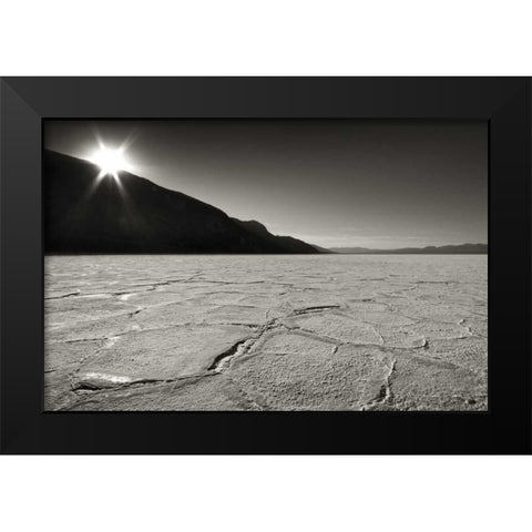 CA, Death Valley Sunburst over salt pan Black Modern Wood Framed Art Print by Young, Bill