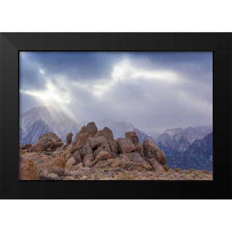 CA, Alabama Hills Clouds over Lone Pine Peak Black Modern Wood Framed Art Print by Paulson, Don