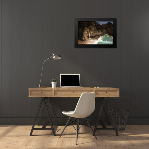 California-Julia Pfeiffer Burns State Park McWay Falls into small cove  Black Modern Wood Framed Art Print by Jaynes Gallery