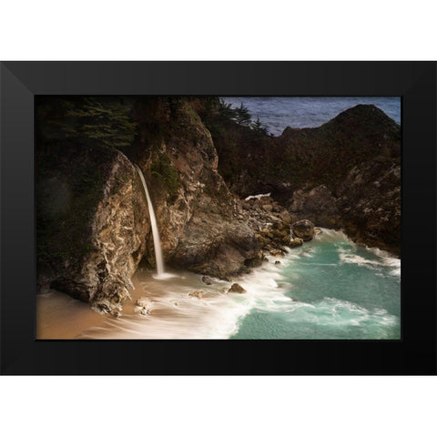 California-Julia Pfeiffer Burns State Park McWay Falls into small cove  Black Modern Wood Framed Art Print by Jaynes Gallery