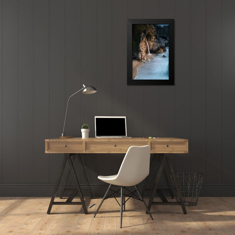 California-Julia Pfeiffer Burns State Park McWay Falls into small cove  Black Modern Wood Framed Art Print by Jaynes Gallery
