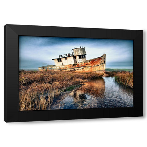 Usa-California Rotting fishing boat near Point Reyes Black Modern Wood Framed Art Print by Sederquist, Betty