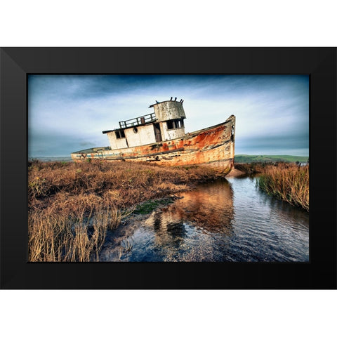 Usa-California Rotting fishing boat near Point Reyes Black Modern Wood Framed Art Print by Sederquist, Betty