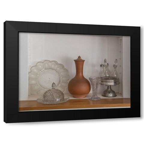 Old glass and serving ware in a ghost town. Black Modern Wood Framed Art Print by Sederquist, Betty