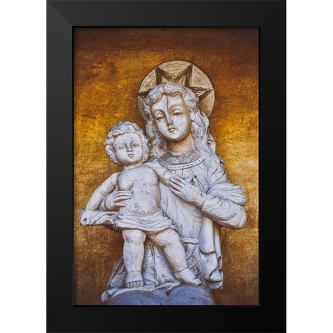 California-Carmel-Basilica of San Carlos Borromeo del Rio Carmelo-Statue of Mary and Jesus Black Modern Wood Framed Art Print by Looney, Hollice
