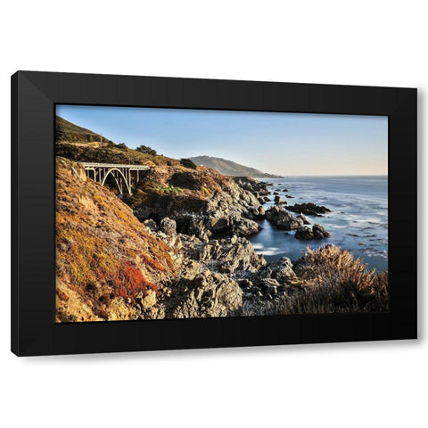 California-Big Sur-Granite Canyon Bridge-The View along the Coast Below the Bridge Black Modern Wood Framed Art Print with Double Matting by Looney, Hollice