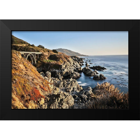 California-Big Sur-Granite Canyon Bridge-The View along the Coast Below the Bridge Black Modern Wood Framed Art Print by Looney, Hollice
