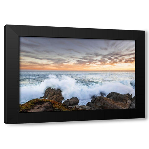 Crashing winter waves on the rocks of Lovers Point in Pacific Grove-Monterey Peninsula-California Black Modern Wood Framed Art Print by Haddad, Sheila