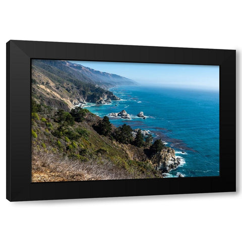 The rugged coastline of Big Sur-California with wisps of fog floating into the hills Black Modern Wood Framed Art Print with Double Matting by Haddad, Sheila