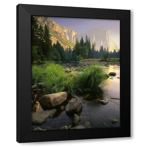 Merced River flows through Yosemite National Park in California Black Modern Wood Framed Art Print with Double Matting by SMO