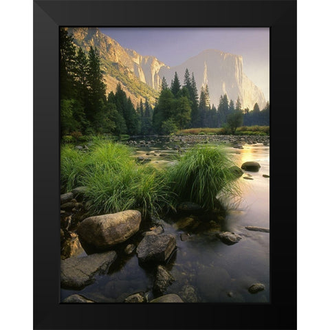 Merced River flows through Yosemite National Park in California Black Modern Wood Framed Art Print by SMO