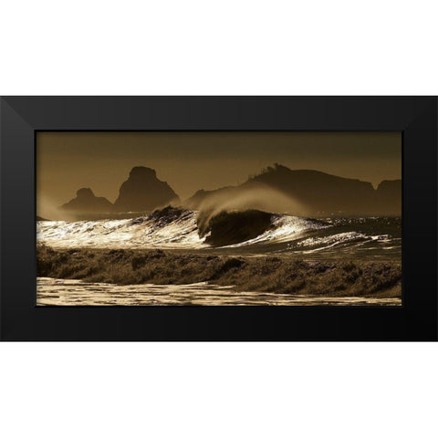 Crashing waves in the Pacific Ocean off northern California Black Modern Wood Framed Art Print by SMO