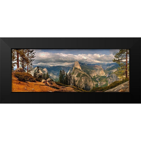Panoramic view across Yosemite National Park to half dome in California Black Modern Wood Framed Art Print by SMO