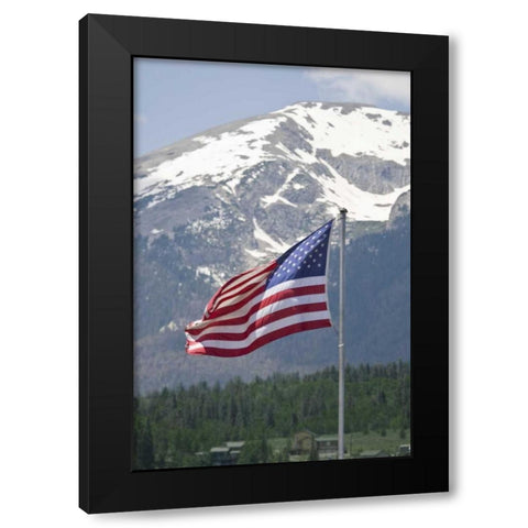 CO, Silverthorne American flag and mountain Black Modern Wood Framed Art Print with Double Matting by Lord, Fred