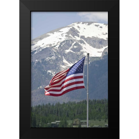 CO, Silverthorne American flag and mountain Black Modern Wood Framed Art Print by Lord, Fred
