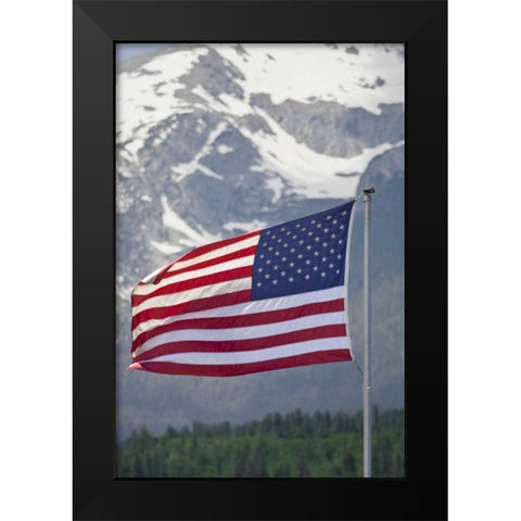 CO, Silverthorne American flag and mountain Black Modern Wood Framed Art Print by Lord, Fred