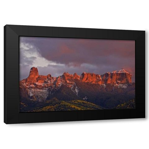 CO, Rocky Mts Chimney Rock and Courthouse Mt Black Modern Wood Framed Art Print with Double Matting by Grall, Don