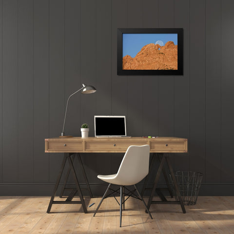 CO, Colorado Springs Moon sets behind formations Black Modern Wood Framed Art Print by Grall, Don