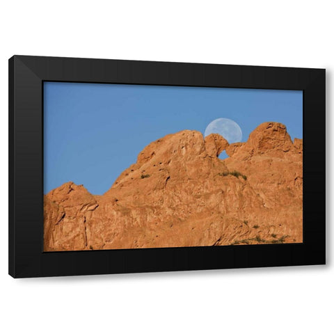 CO, Colorado Springs Moon sets behind formations Black Modern Wood Framed Art Print by Grall, Don